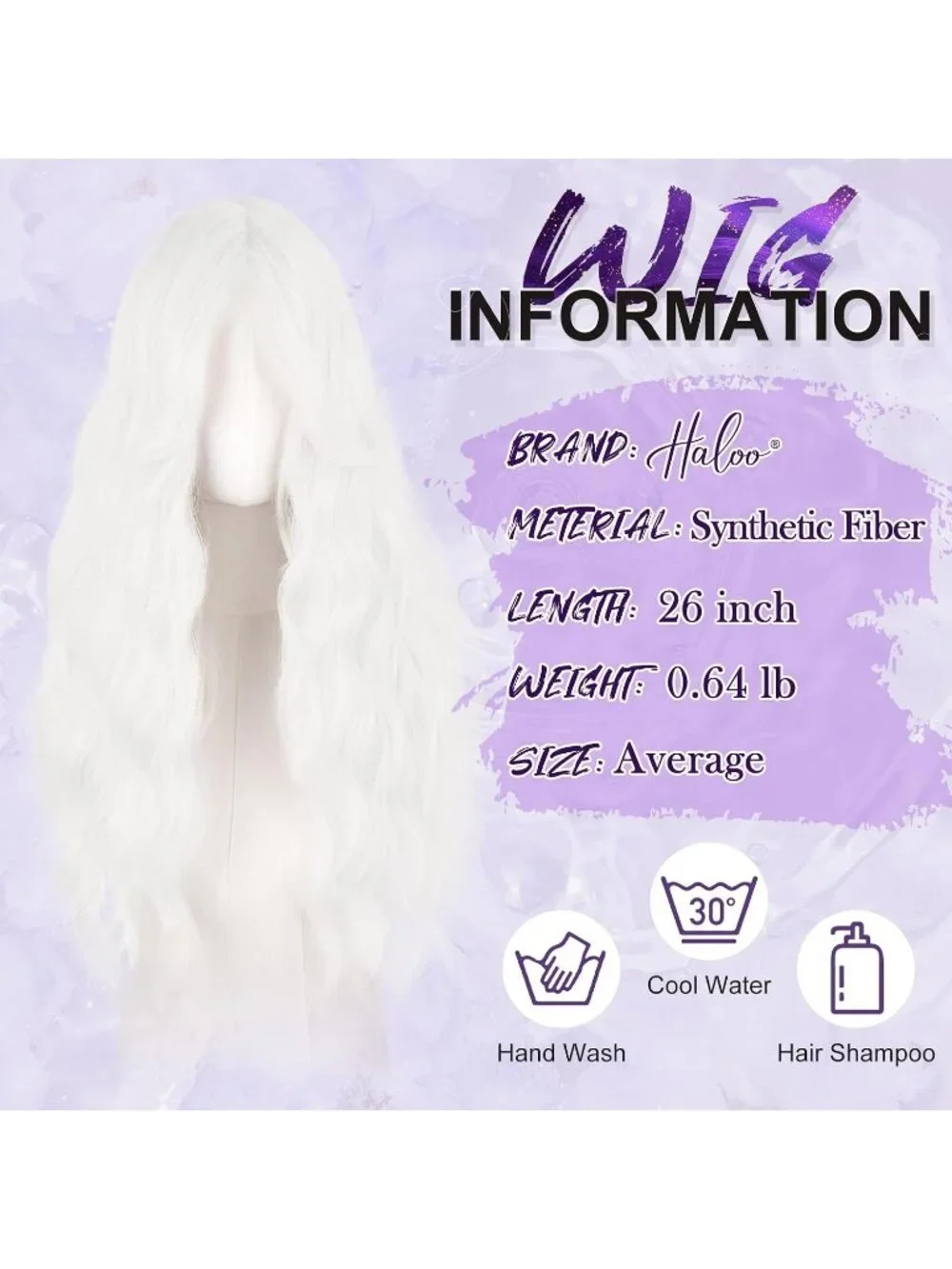 Women's White 26 Inch Heat Resistant Curtain Bangs Long Wavy Wigs